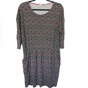 Boden Green Long Sleeve Printed Dress With Pockets Size 14